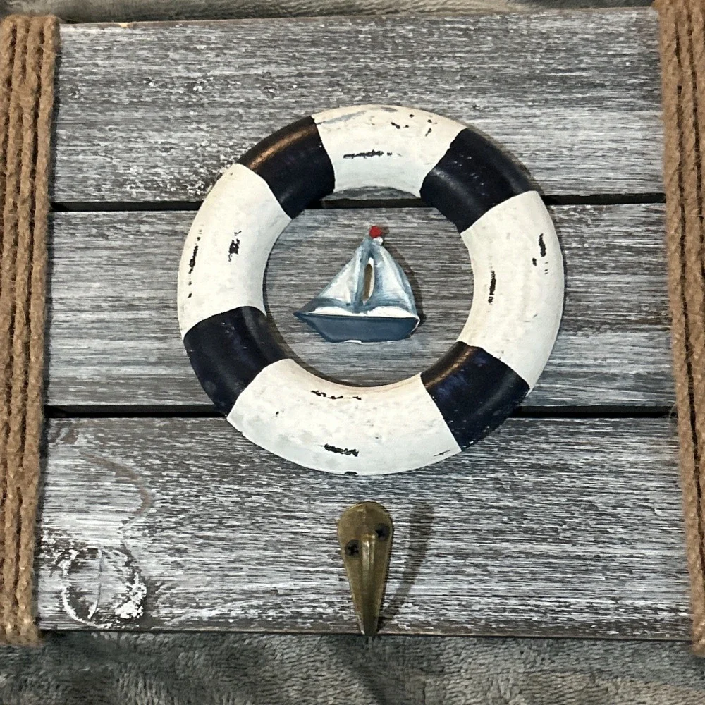 WALL MOUNTABLE NAUTICAL BEACH SAILING SEA THEMED CLOTHES‎ HANGER RACK 3 PRONGED